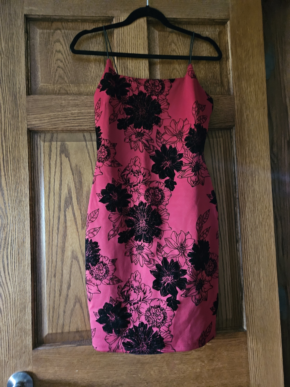 Almost Famous Hot Pink Slip Dress with Black Floral Print